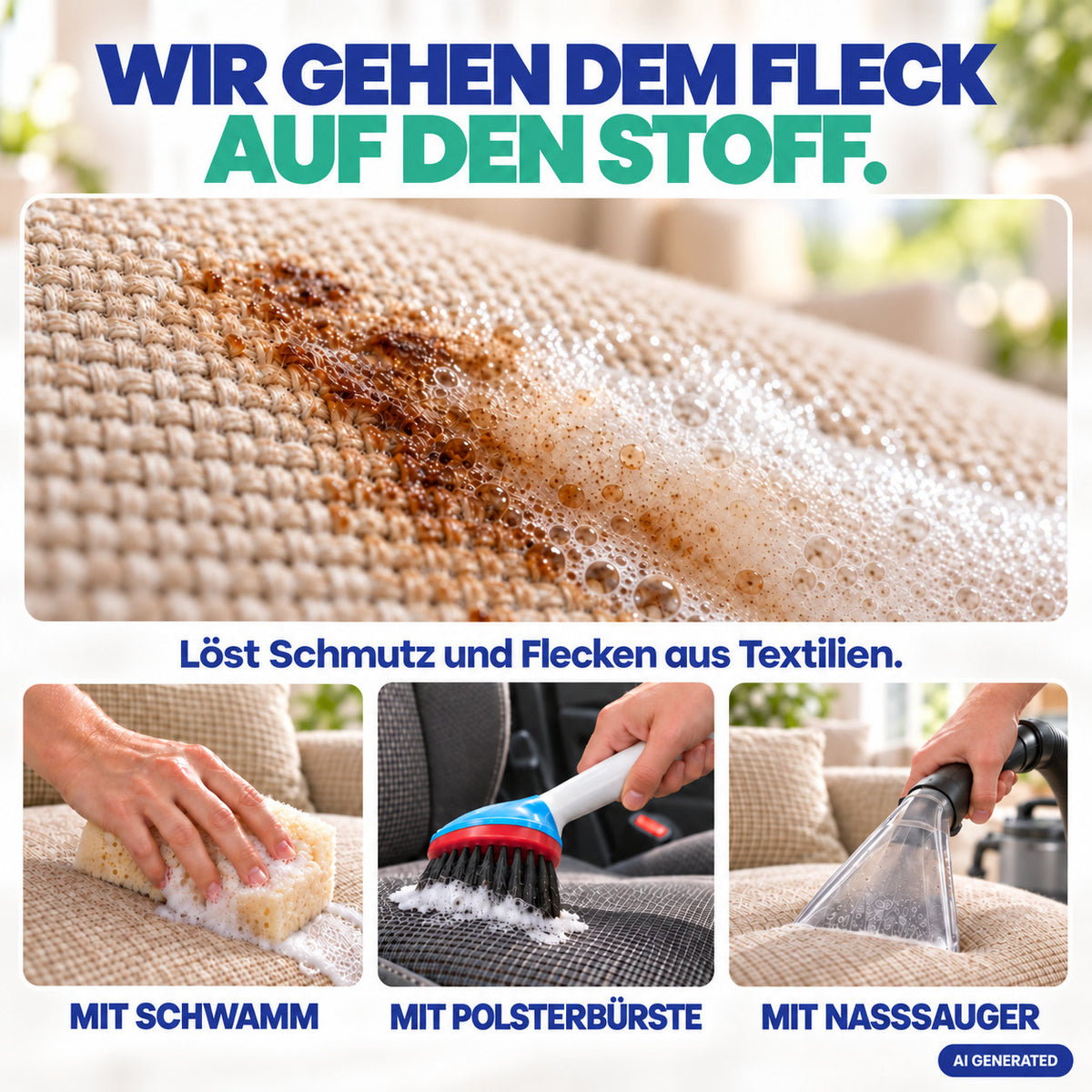 Polsterreiniger für Textilien, Teppiche & Auto