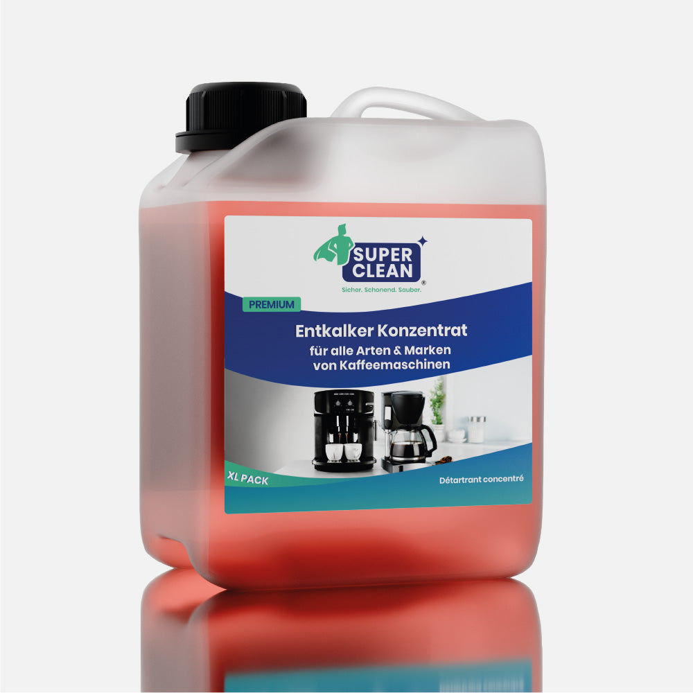 SUPER CLEAN Entkalker Konzentrat 2 L für Kaffeemaschinen vor weißem Hintergrund