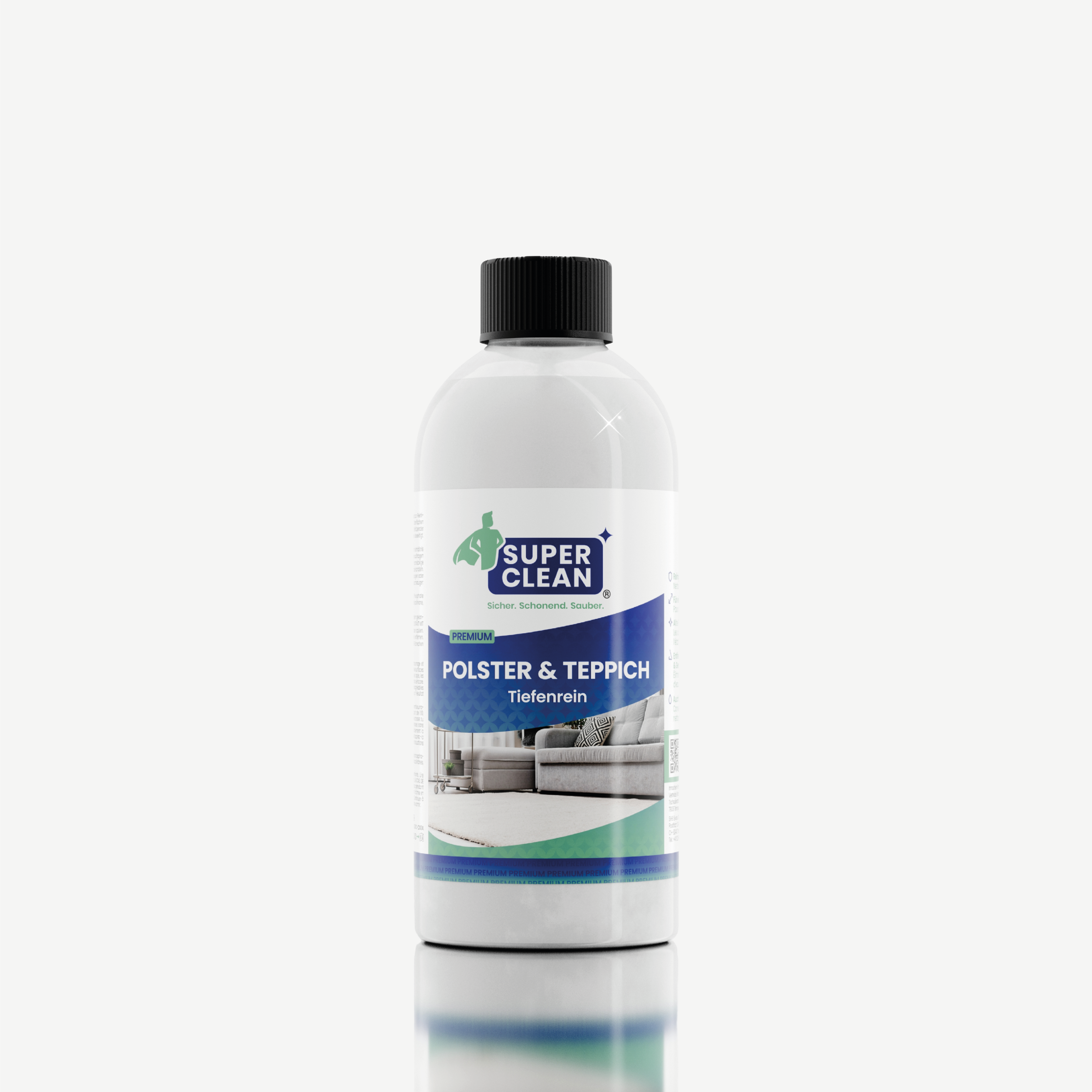 SUPER CLEAN Polster- und Teppichreiniger 500 ml vor weißem Hintergrund