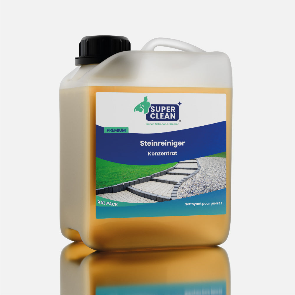 SUPER CLEAN Steinreiniger Konzentrat 10 L Kanister vor hellgrauem Hintergrund