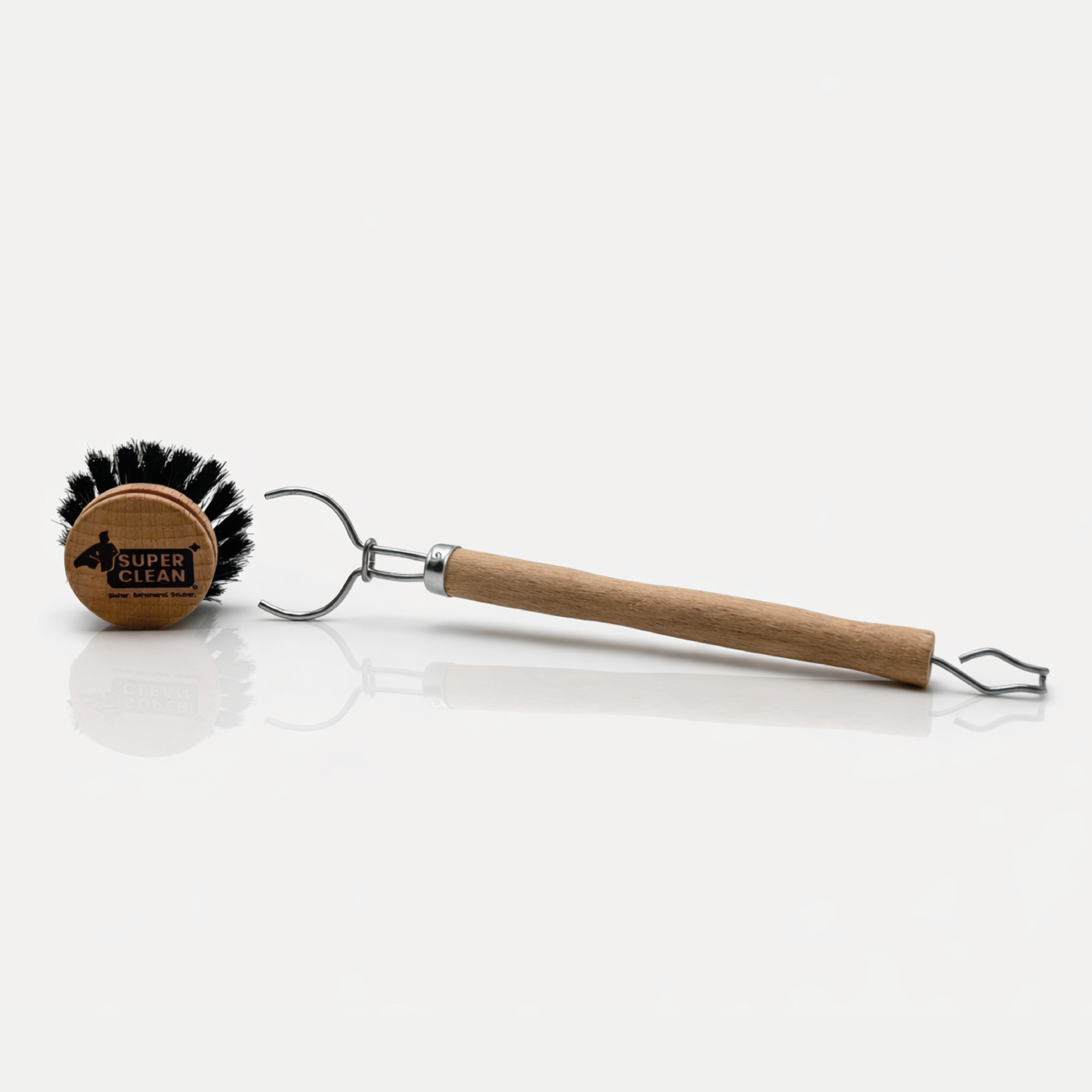 Fibre dish brush with interchangeable head