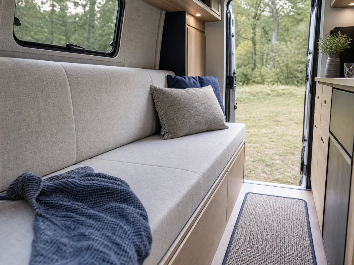 Helle Polsterbank in einem Camper