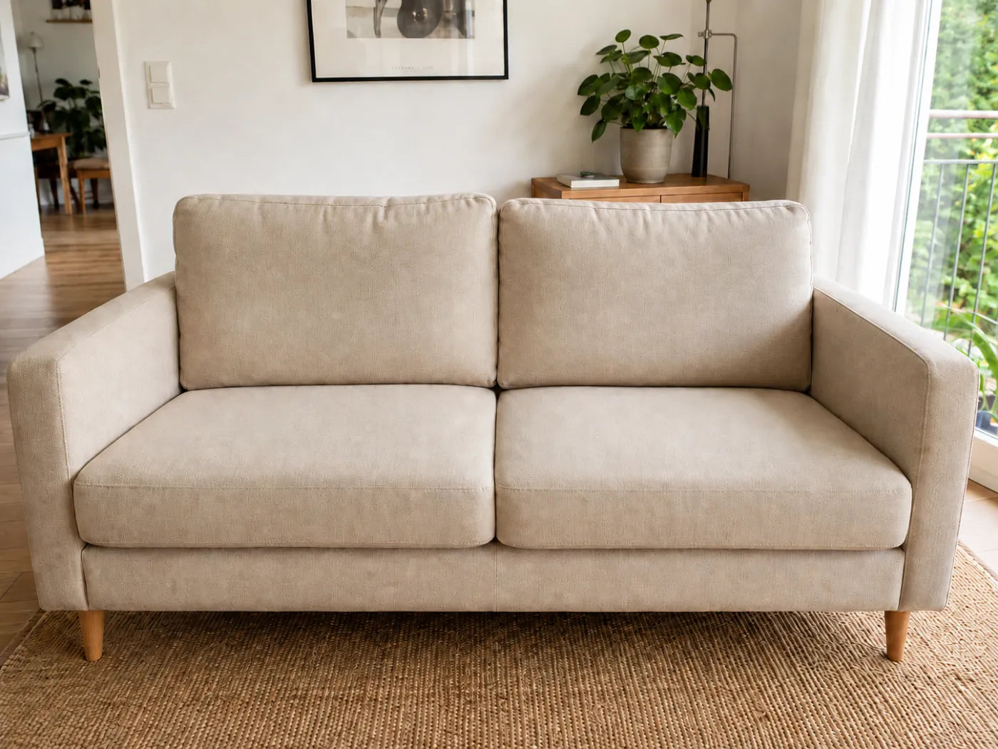 Beige Sofa nach der Reinigung — sauber